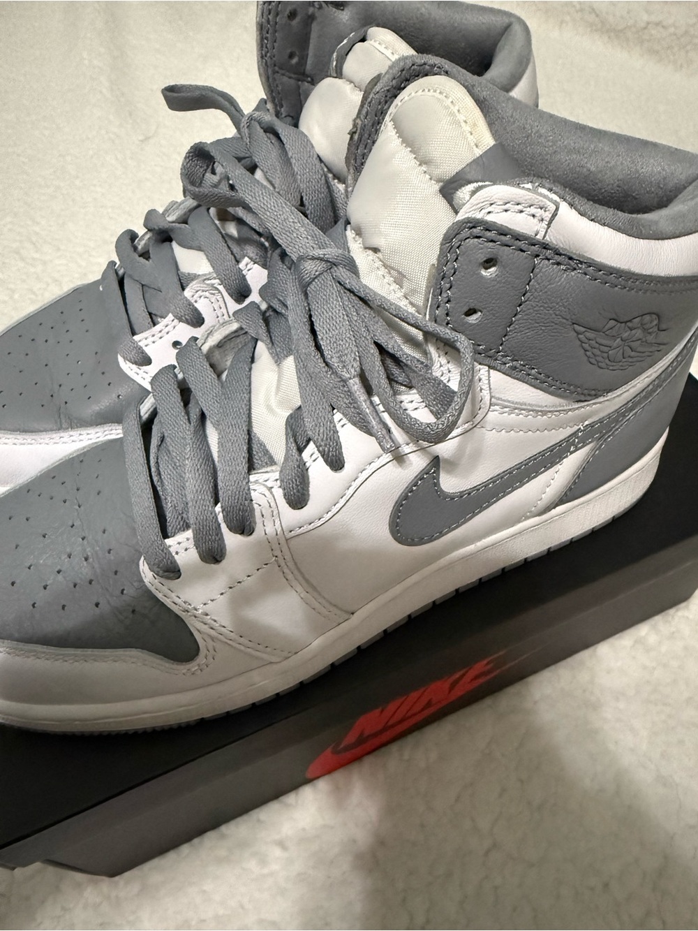 Nike Gray and White Jordan 1 Sneakers